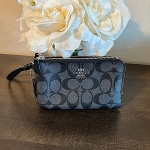 Coach Monogram Black and Gray Double Zip Wristlet